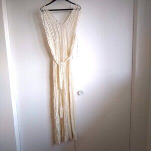 ZARA off white Elegant Sheer Floral-Lace  dress